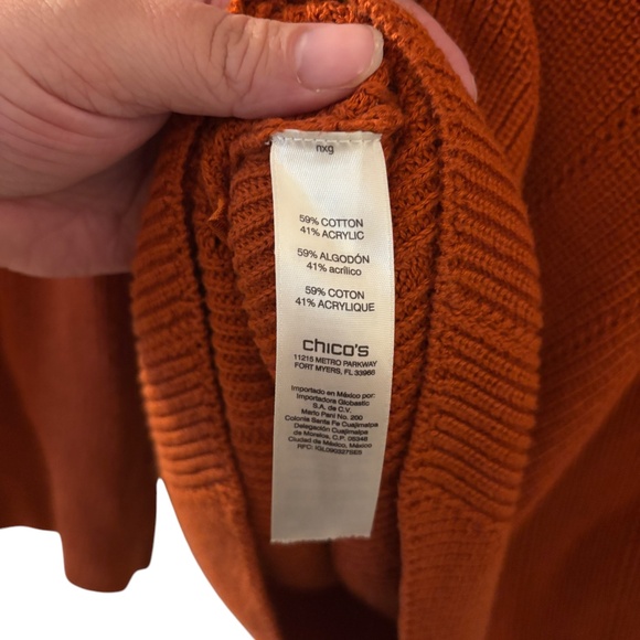 Chico’s Burnt Orange Cutout Turtleneck Flared Sleeve Sweater Size 0 (S/M) Boho - Picture 7 of 9